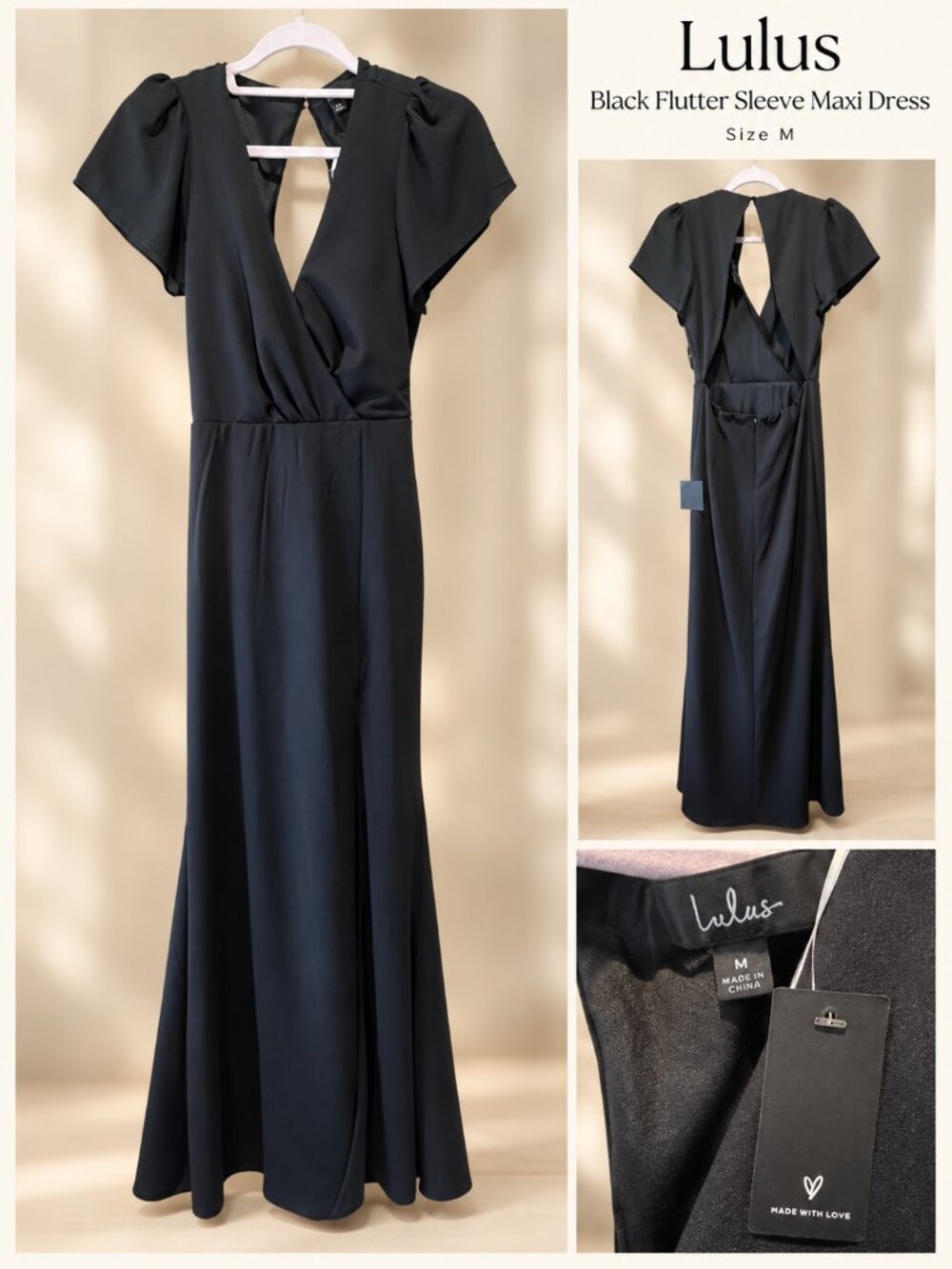 Black Flutter Sleeve Cutout Mermaid Maxi Dress